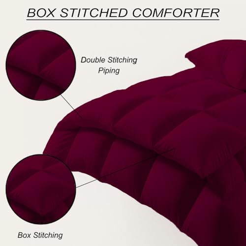 Image of Queen Size Comforter Set - All Season Down Alternative Bedding Comforter Set - Quilted Duvet Insert with Corner Tabs - Box Stitched Blanket - Breathable, Soft - Burgundy