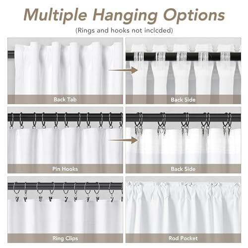 White Linen 100% Blackout Curtains for Bedroom 96 Inch Length 2 Panels Set Back Tab Pocket Neutral Farmhouse Living Room Darkening Curtain Track System Thermal Insulated Black Out Drapes 52x96 by Nanspring - Image 3