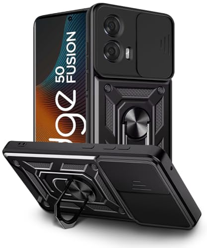 Image of WOW IMAGINE Armor Bumper Mobile Back Case for Moto Edge 50 Fusion 5G | Moto Edge G96 Fusion 5G Sliding Camera Cover | Shock Proof 360 Protection | Hybrid PC + TPU | Ring Holder with Kickstand - Black