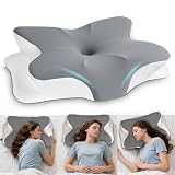 Almohada Cervicales y Cuello, Almohadas Cervicales para Dormir, Almohada Ortopédica de Espuma Viscoelástica para Dormir de Lado, Estómago, Dormir de Espaldas (Gris)