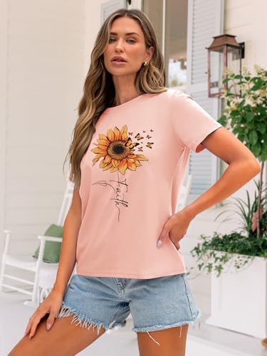 Binshre Sunflower Shirts for Women Vintage Floral Graphic Shirts Casual Faith Tee Cute Christian Short Sleeve T Shirt — view 3