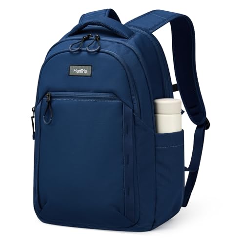HanTrip Travel Laptop Backpack for Women Men, 18 Inch Large Work Backpack for Commuter College School Book Bags, Water Resistant Backpack with Luggage Strap Water Bottle Pocket Chest Strap, Navy Blue
