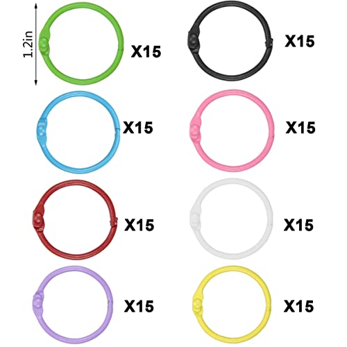 120 Pcs Metallic Loose Leaf Binder Rings 1 Inch Colorful Metal Book Rings for Index Cards Paper Key Keychain Notebook School Home Office (8 Colors)