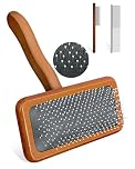 Dog Slicker Brush for Grooming & Shedding， Puppy Brush for Short or Medium-Haired Dogs with an Air-Cushion Design and Coated Tips, Suitable for Removing Loose Hair, Tangles, and Knots.(brown)