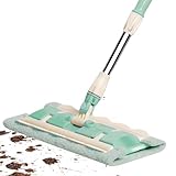 Fregona plana – Fregona giratoria de 360 grados con mango telescópico, almohadillas reutilizables | 14,96 pulgadas, fregona de limpieza rápida, 7 almohadillas para grandes superficies en el hogar