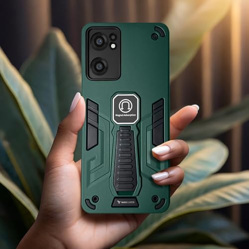 Image of Vaku Luxos Valor Military Grade Back Cover Case for OnePlus Nord CE 2 5G with Built-in Kickstand Magnetic Shockproof Protective Cell Phone TPU Case- Green