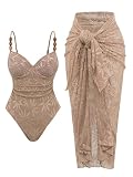 SHENHE Women's Underwire One Piece Swimsuit with Cover Up Sarong Wrap Tummy Control Bathing Suit Brown Medium