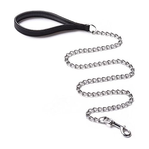 CtopoGo Heavy Duty Dog Leash Chain Anti-bite Metal Dog Lead with PU Leather Handle Pet Traction Rope for Puppy Small Medium Large Dogs (120cm) Cover