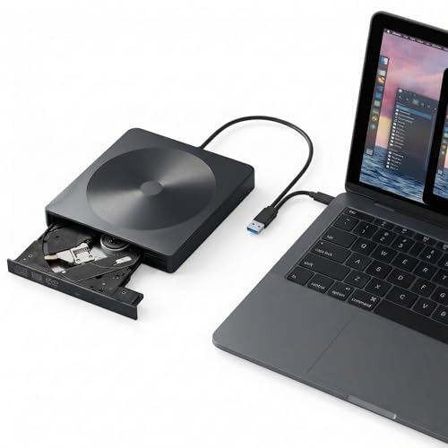 DOVRINQAL External DVD Drive USB 3.0 Type-C, CD Burner CD ±RW, Portable External Compact Disc Drive & DVD Players for Laptop PC Windows Mac Linux