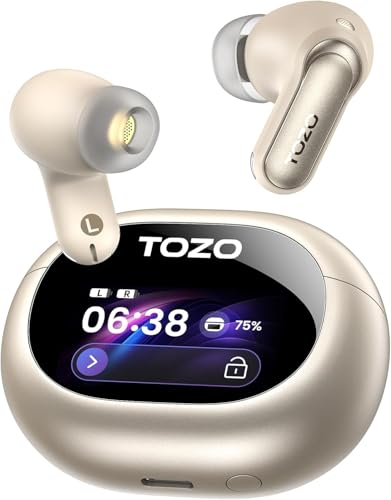 Image of TOZO NC20 Pro Active Noise Cancelling Wireless Earbuds with Smart Touch Screen, LDAC Hi-Res Audio, Stereo Bass, 6 Mics AI Call Ear Buds, 80H Playtime, IPX8 Waterproof, 32 EQ via App, Wireless Charging