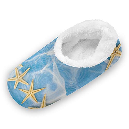 TropicalLife LUCKYEAH - Pantuflas de verano para playa, estrellas de mar, conchas de mar, para mujeres, hombres, pies peludos, cómodos, cálidos, de espuma viscoelástica, zapatos de felpa par