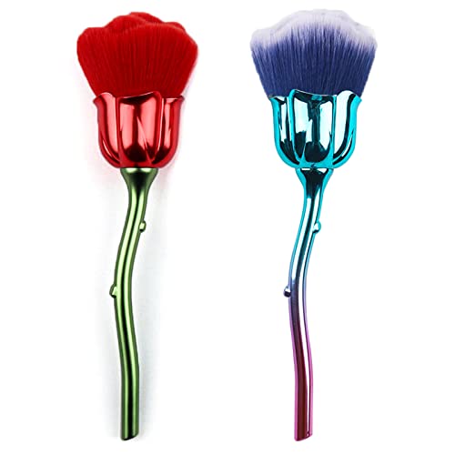 XEAOHESY 2 Pieces Rose Flower Makeup Brushes Flower Blush Brush Large Face Powder Makeup Brushes kabuki brushes for Powder Cosmetic Nail Dust Brush Loose Powder Brush Makeup Tools (Blue/Red)