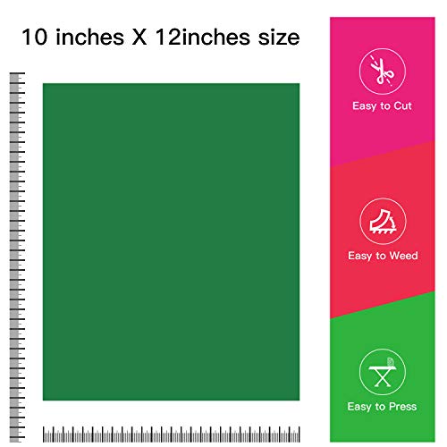Image of JANDJPACKAGING Green Heat Transfer Vinyl Bundle: 10 Pack 12 inchx10 inch Sheets, HTV Vinyl Sheets for Cricut & Silhouette Cameo or Home Iron On Vinyl T-Shirts & Fabrics