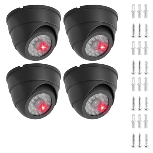 GOEDCH Lot de 4 caméras de surveillance factice - Fausse caméra de surveillance avec aspect réaliste et LED rouge clignotante pour l'intérieur et l'extérieur - Sécurité domestique, bureau, magasins