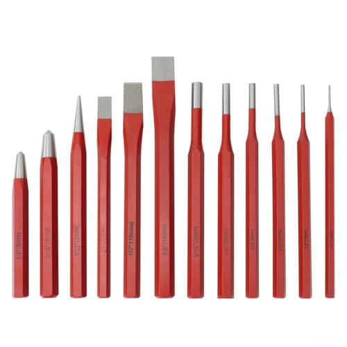 Vasiumic Set di scalpelli e punzoni in metallo con varie dimensioni da 1,5 mm a 16 mm, per la lavorazione di mattoni in pietra, utensili manuali per meccanici, artisti, falegnami