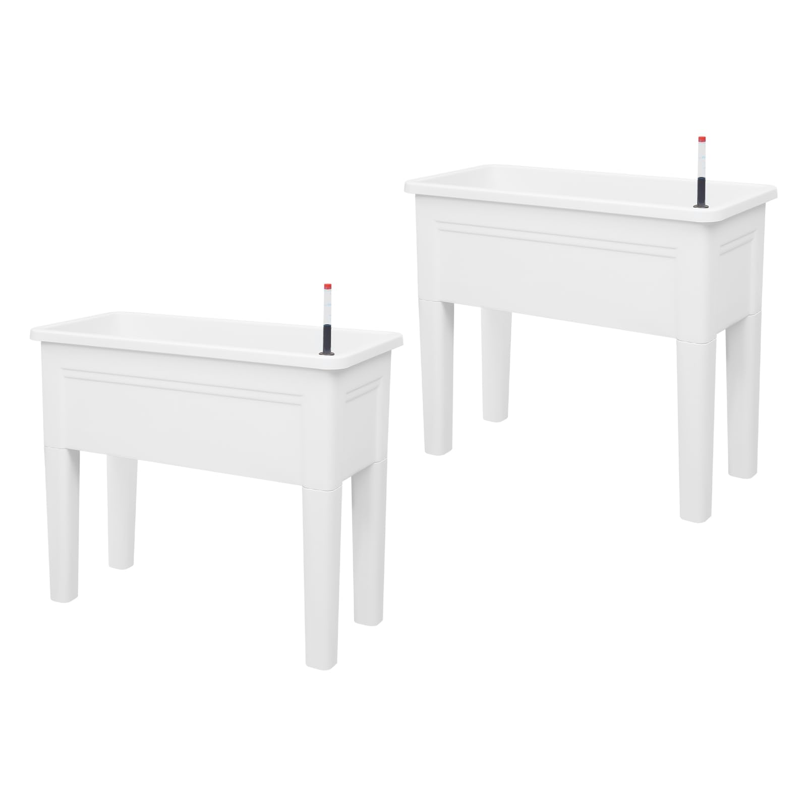 Juego de 2 piezas, con indicador de nivel de agua, material de PP, color blanco, moderno, para balcón, jardín, terraza, jardinera, jardinera, jardinera, jardinera, jardinera, jardinera, jardinera