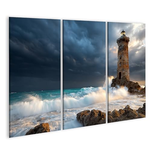 Tableau sur toile majestueux phare décoration murale triptyque salon mer islandburner
