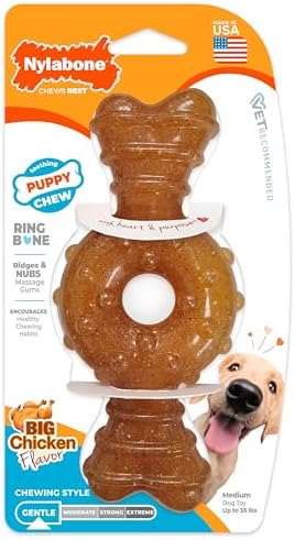 Nylabone Puppy Chew Teething Ring Bone Dog Toy, Chicken Flavor, M...