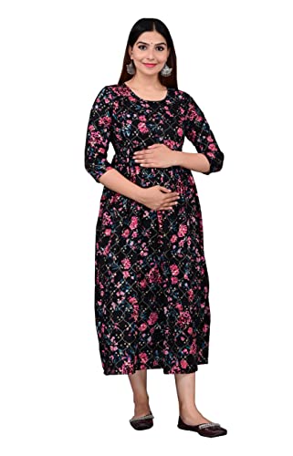 Image of Dhruvi Women's Rayon Anarkali Maternity Dress & Feeding Kurti with Zippers