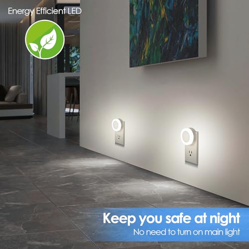 Image of 2-Pack LED Night Lights Plug in Dimmable with Sensor 5000K Daylight White | Nightlight Plug Into Wall Adjustable for Adults Bedroom Bathroom Living Room Kitchen