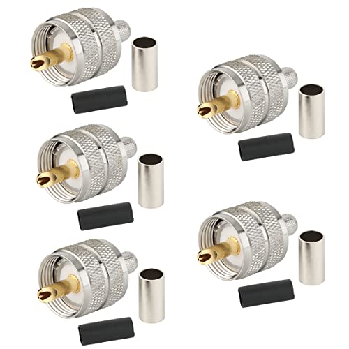 Whisary UHF Male PL259 Plug Crimp Connecor for LMR240 RG8X,PL-259 RG-8X Coaxial Cable Low Loss Compatiable with Ham Radio Pack of 5