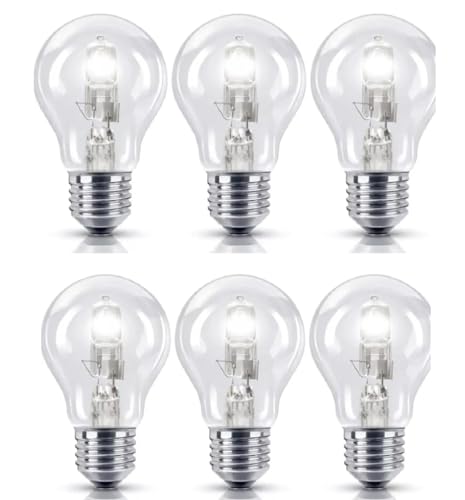 6 Pack Osram HF 42W=60W(Eqv) Classic EcoSuperstar ES E27 Energy Saving Halogen Light Bulbs, 100% Dimmable GLS Lamps, Edison Screw Cap, 2700K Warm White, 630 Lumen, 230V