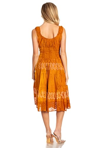 Image of Sakkas Alba Women's Off The Shoulder Smock Ruffle Midi Dress Tie Dye & Embroidery