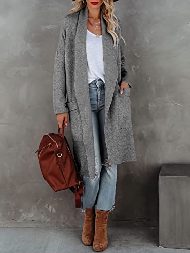 Image of kinstell Women's Casual Long Sleeve Open Front Knit Draped Long Cardigan Jackets Sweater Coat with Pockets