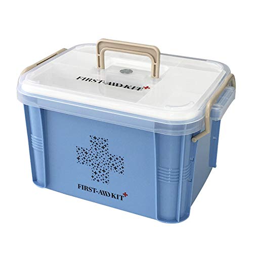 YLX Große Tragbare Plastik Hausapotheke, Haushaltsbüro Autoschule Erste Hilfe Koffer Multifunktionale Clip On Griff Medizin Aufbewahrungsbox, Blau, Grau Cover