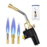 HFERTW Propane Torch Head with 3 Tips, Trigger Start Mapp/Map Gas Torch W/Push Button Igniter, Welding Torch Head for MAPP, MAP/PRO Fuel Cylinder,Gas Propane Torch Head, ts8000