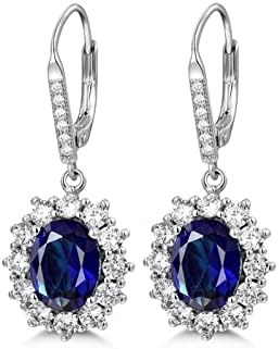 PRETTERY Sterling Silver Blue Sapphire Drop Earrings Necklace Jewellery Set for Women, 925 Sterling Silver Pandent Necklace and Dangle Drop Earrings with 5A Blue Cubic Zirconia, Jewellery Set Gift forBirthday Christmas Valentines day