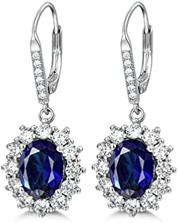 PRETTERY Sterling Silver Blue Sapphire Drop Earrings Necklace Jewellery Set for Women, 925 Sterling Silver Pandent Necklace and Dangle Drop Earrings with 5A Blue Cubic Zirconia, Jewellery Set Gift forBirthday Christmas Valentines day