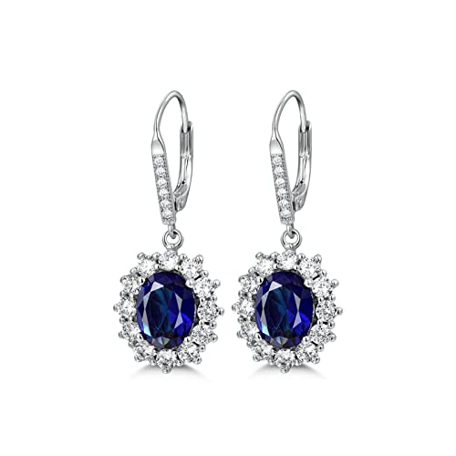Image of S925 Sterling Silver Blue Sapphire Drop Earrings for Women,Silver Dangle Drop Earrings with Blue Cubic Zirconia Earring, Gift for Girlfriend Wife Mother Christmas Valentine’s day Birthday Present