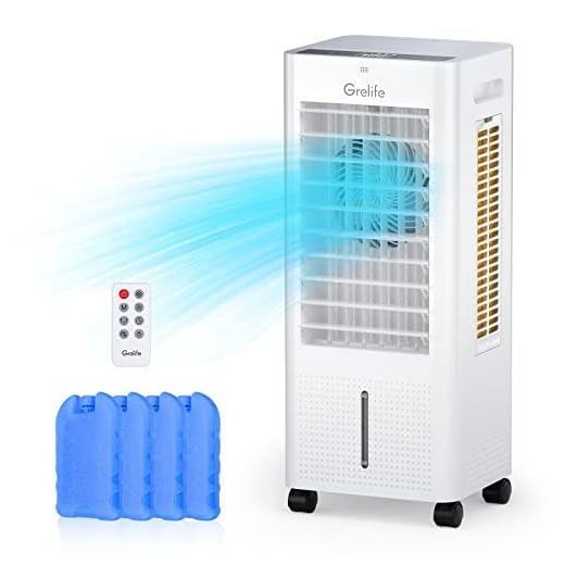 Grelife Portable Evaporative Air Cooler, 3-IN-1 Oscillation Air Cooler with Fan & Humidifier, 3 Wind Speeds, 3 Modes, 12H Timer, LED Display, 1.58 Gal Water Tank and 4 Ice Packs for Bedroom Living Room Office Garage