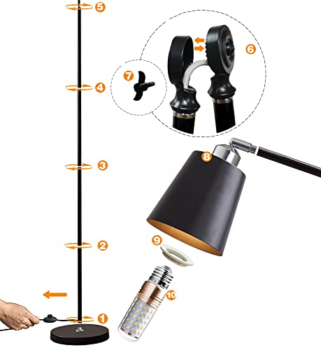 Meaterli Floor Lamp, Industrial Floor Lamp With 12W Led Bulb In 3 Colours, 360°Rotation Tall Lamp, On/Off Footswitch, Minimalist, Modern Floor Lamp For Office,Bedroom,Reading,Work Etc. (G:1) #TOP5