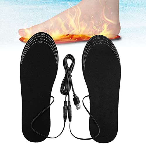Beheizte Einlegesohlen für Herren Und Damen, Wärmesohlen Atmungsaktive Elektrische Heizsohlen mit Universal-Adapter, USB-Ladefunktion, Schneidbar für Camping Skiwandern (Size : 35~39) Cover