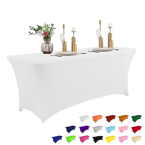 IVAPUPU 6FT Spring Table Cloth for Rectangular Fitted Events Stretch White Table Covers Washable Spandex Tablecloth Protector for Party, Wedding, Cocktail, Banquet, Festival by IVAPUPU - Used condition - US$12.61