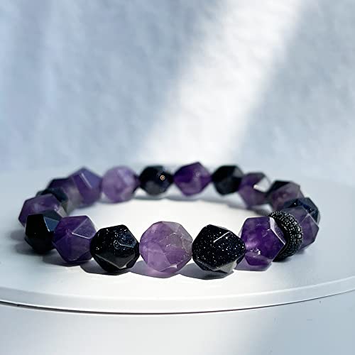 Shrandi Blue Sandstone Amethyst Bracelet Natural Stone, Healing Crystal Bracelet For Women, Faceted Gemstone Beaded Bracelets With Charms, Spiritual Jewelry For Stress And Anxiety Relief #TOP3
