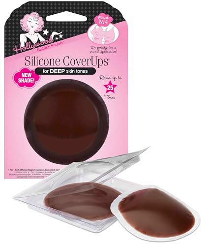 Hollywood Fashion Secrets Silicone CoverUps – Reusable Nipple Covers for Women, Invisible Adhesive Pasties, Nipple Covers for Strapless & Backless Dresses, Deep Shade, 1 Pack