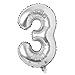 32 inch Letter Balloons Silver Alphabet Number Balloons Foil Mylar Party Wedding Bachelorette Birthday Bridal Shower Graduation Anniversary Celebration Decoration (32 INCH Silver 3)