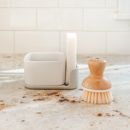 Full Circle Bubble Up Combo – Family Safe, Formaldehyde-Free – Gray Ceramic Soap Dish with Plant-Based Sponge & Bamboo Dish Brush – Versatile Kitchen Scrub Brush Set for Pots, Pans, Counter & Ovens by Full Circle - Image 2