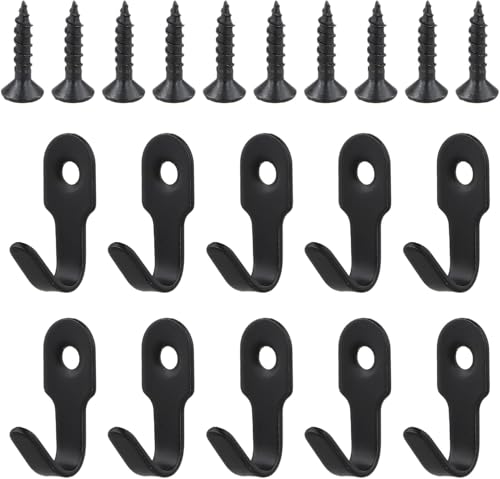 10Pcs Black Stainless Steel Coat Hooks with 10 Screws, Screws in Wall Mounted Cabinet Mounted Mini Hooks, Metal Black Wall Hooks Towel Hat Backpack Key Clothes Hooks for Hanging