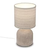 BRILONER - Tischlampe mit Stoffschirm, Kabelschalter, Keramikfuß, Lampe, Nachttischlampe, Tischleuchte, Dekolampe Flur, Bürolampe, Leselampe, Wohnzimmer, Schlafzimmer, 15x28 cm (DxH), Braun