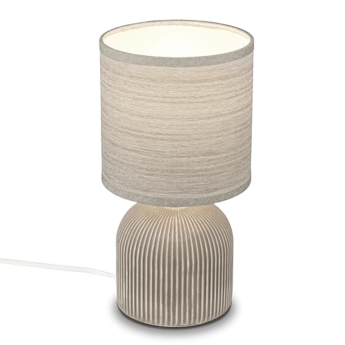 BRILONER - Lampe de table avec abat-jour en tissu, interrupteur à fil, pied en céramique, lampe...