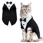 QBLEEV Cat Tuxedo Suit, Cat Halloween Costumes for Cats Only, Sphynx Cat Tuxedo Outfit Costume with Bow Tie, Kitten Formal Attire Wedding Birthday Onesie Clothes for Male Girl Hairless Cats