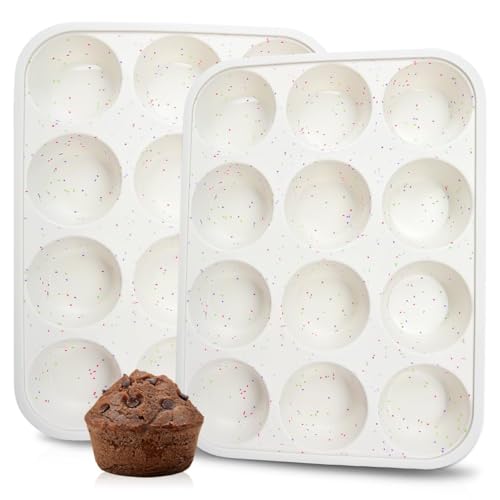Silicone Muffin Pan 12-Cup Non-Stick with Reinforced Frame