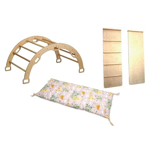 Kidodido Wooden Climbing Arch | Montessori Rocker with Ladder Ramp & Pillow | Wooden Rocker Arch | Climbing Arch with Cushion | Indoor Montessori Playground Set (Map)