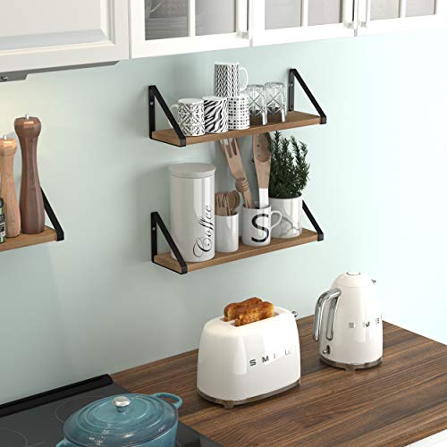 Wallniture Floating Shelves Bathroom Storage Wall Mount Home Decor Bedroom Kitchen Laundry Room Organizer With Black Brackets And Natural Burned Rustic Wood Shelves Set Of 2 #TOP7