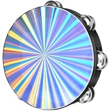 Flexzion Wood Church Tambourine Instrument - 8 Inch Reflective Hand Drums for Adults, Single Row Metal Tambourine for Church, Parties, Musical Events