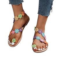 ORANDESIGNE Sandali da Donna Sandali Bassi Stile Bohémien Sandali da Spiaggia Infradito Sandali Romani Sandali con Pizzo e Fiori Sandali Tempo Libero Estivo M Marrone 42 EU